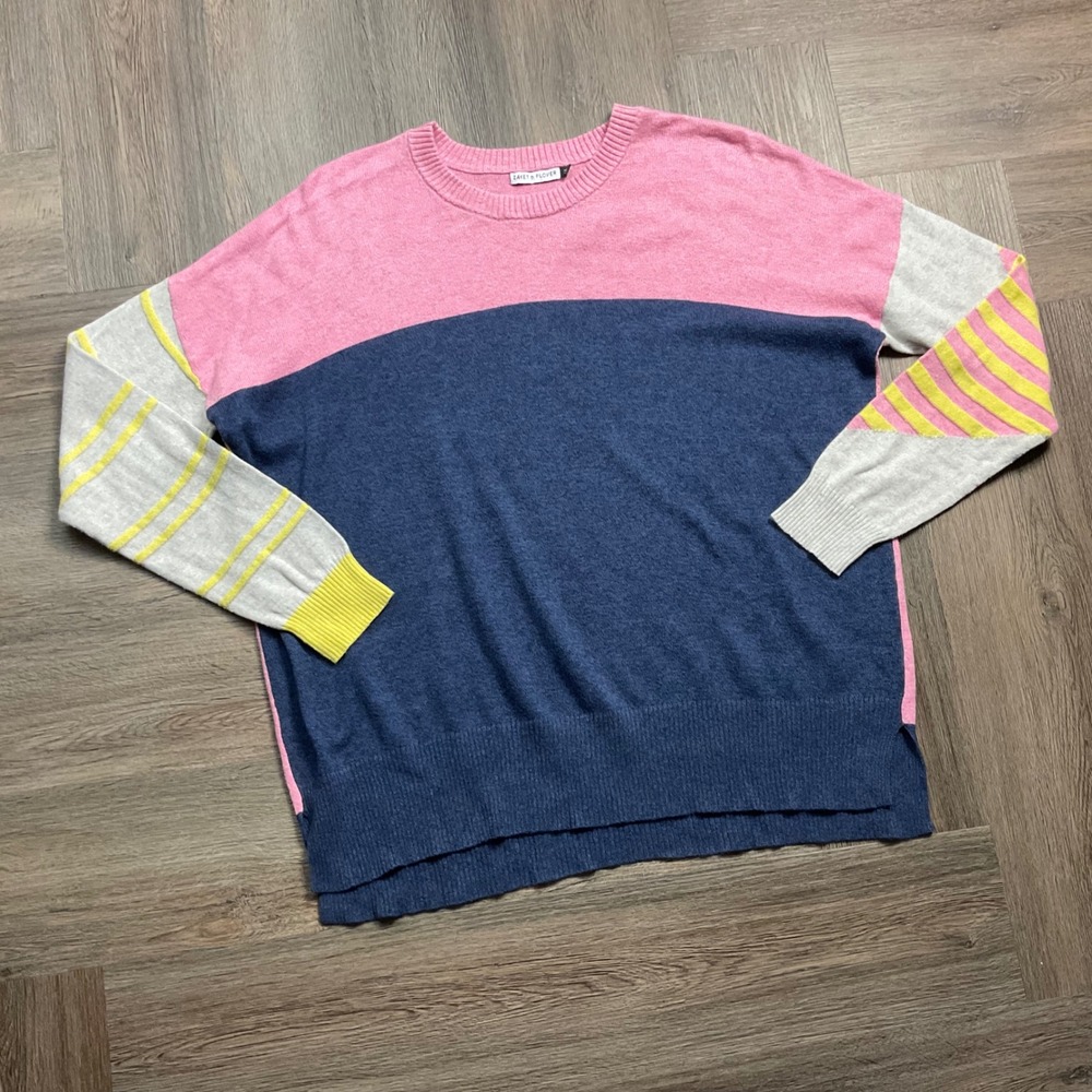 Zaket & Plover Sweater Womens Large Pink Blue Colorblock Cotton Cashmere Classic